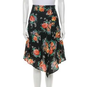 Walter Baker New Santorini floral midi Skirt asymmetrical hem striped